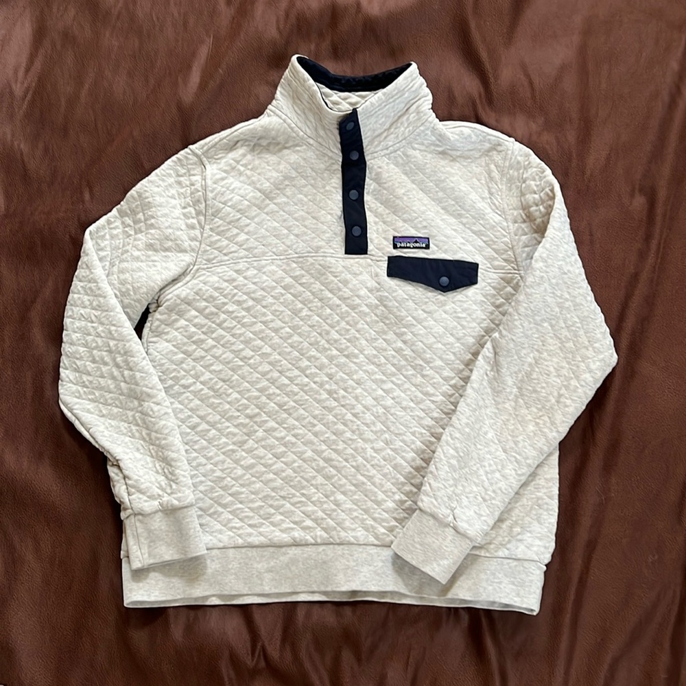 Patagonia Organic Cotton Quilt Snap-T® Pullover Cream with Navy Size Large